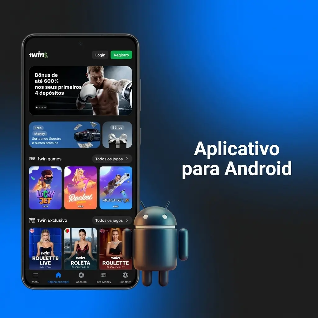 Tela de celular exibindo o aplicativo Android de esportes e entretenimento para download.