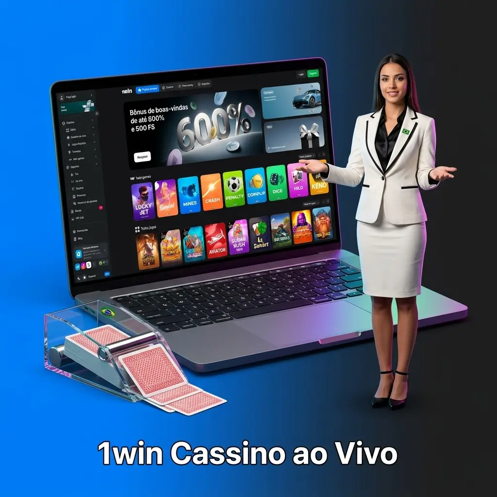 Estúdio do 1win Cassino ao Vivo com crupiês profissionais conduzindo jogos de roleta e blackjack.