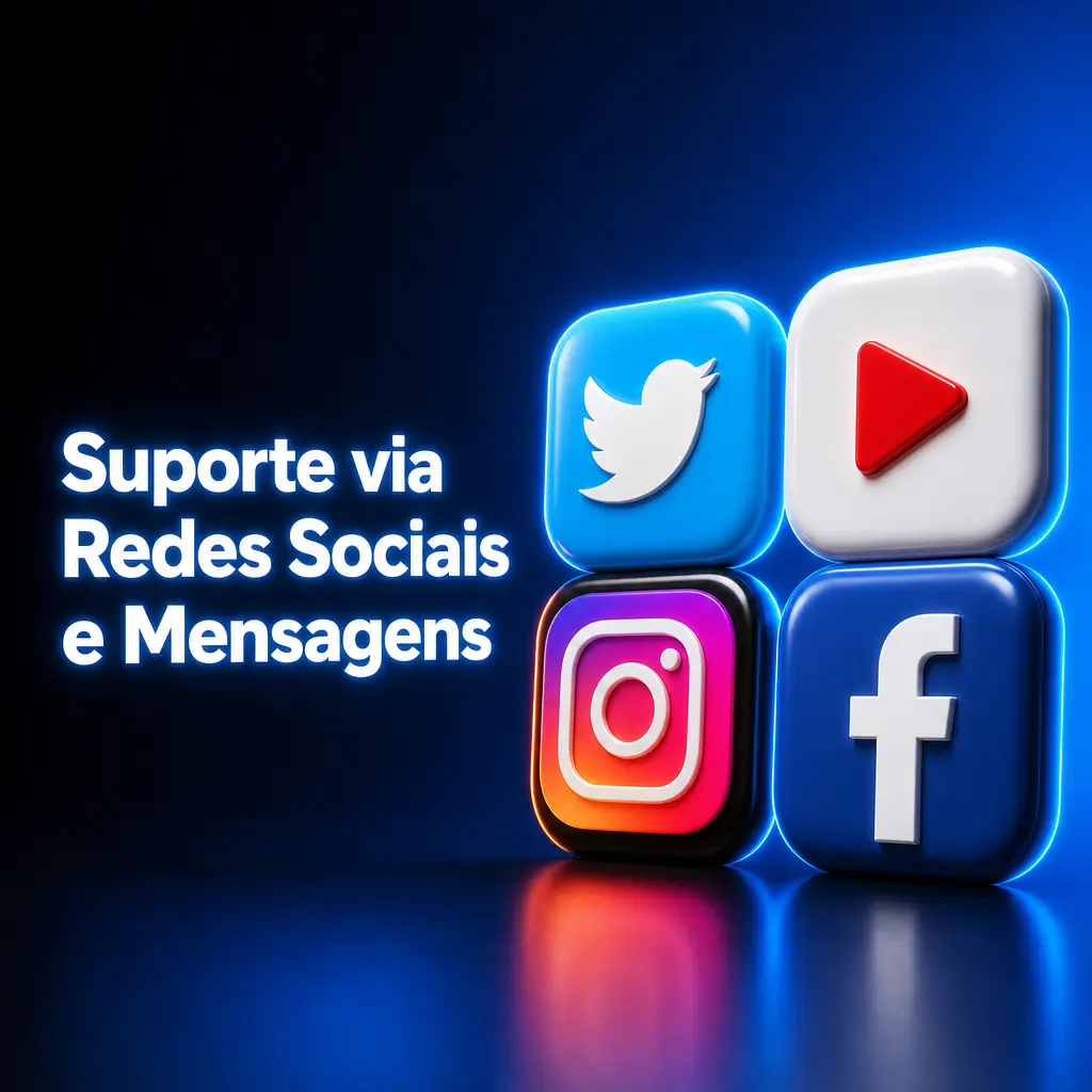 Suporte ao cliente via redes sociais: Telegram, WhatsApp, Facebook e Twitter para dúvidas rápidas e promoções