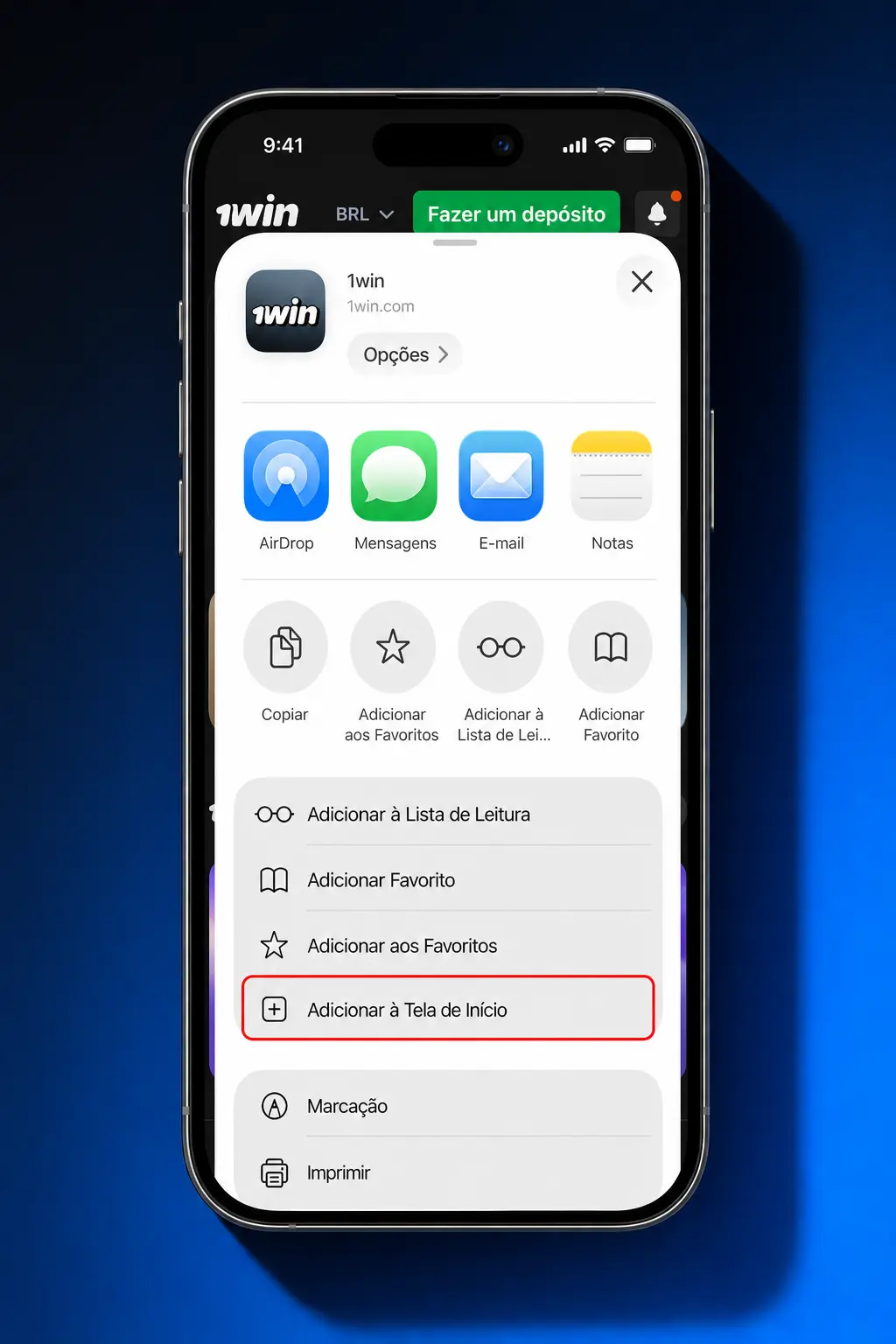 Guia passo a passo para baixar o aplicativo 1win no iOS em 5 etapas via Safari no iPhone