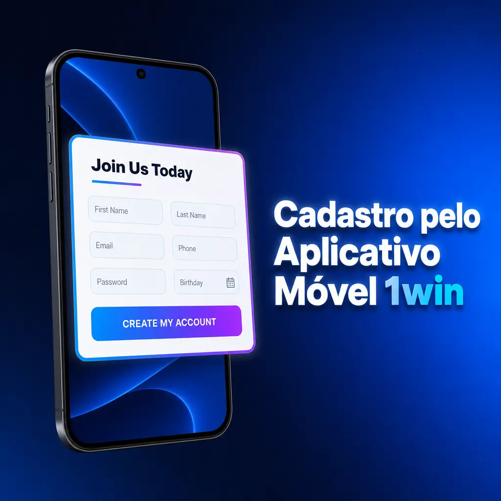 Cadastro no aplicativo móvel 1win com etapas de registro por e-mail, redes sociais ou telefone