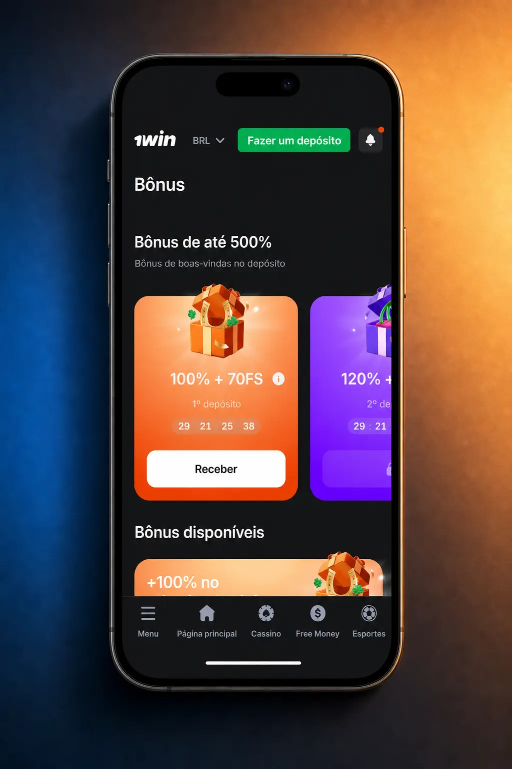 Passo a passo para resgatar o bônus de registro 1win com depósito mínimo de BRL 20