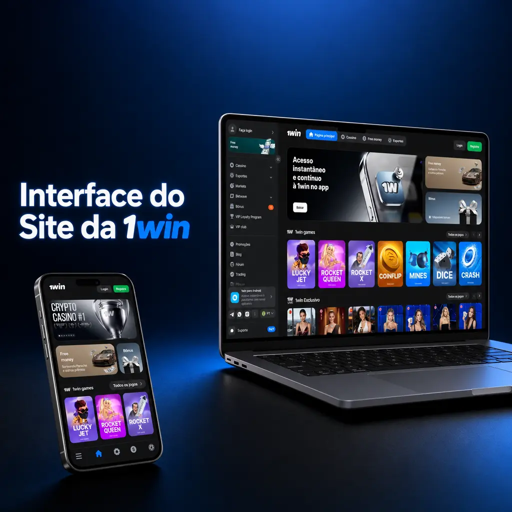 Interface do site 1win com barra de navegação superior exibindo botões de cassino, esportes e promoções em português
