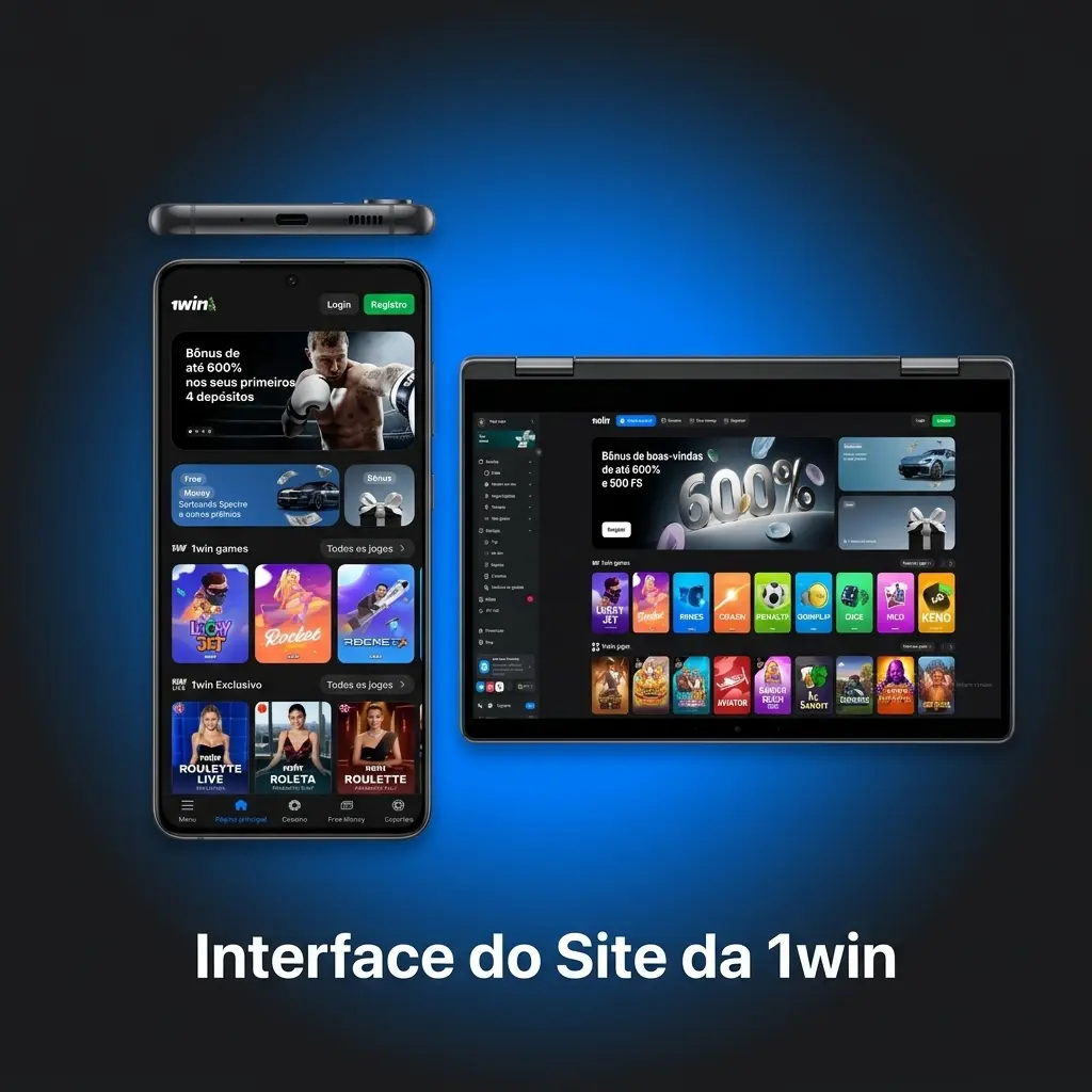 Interface do site 1win com menu superior intuitivo exibindo seções de cassino, apostas esportivas e promoções.