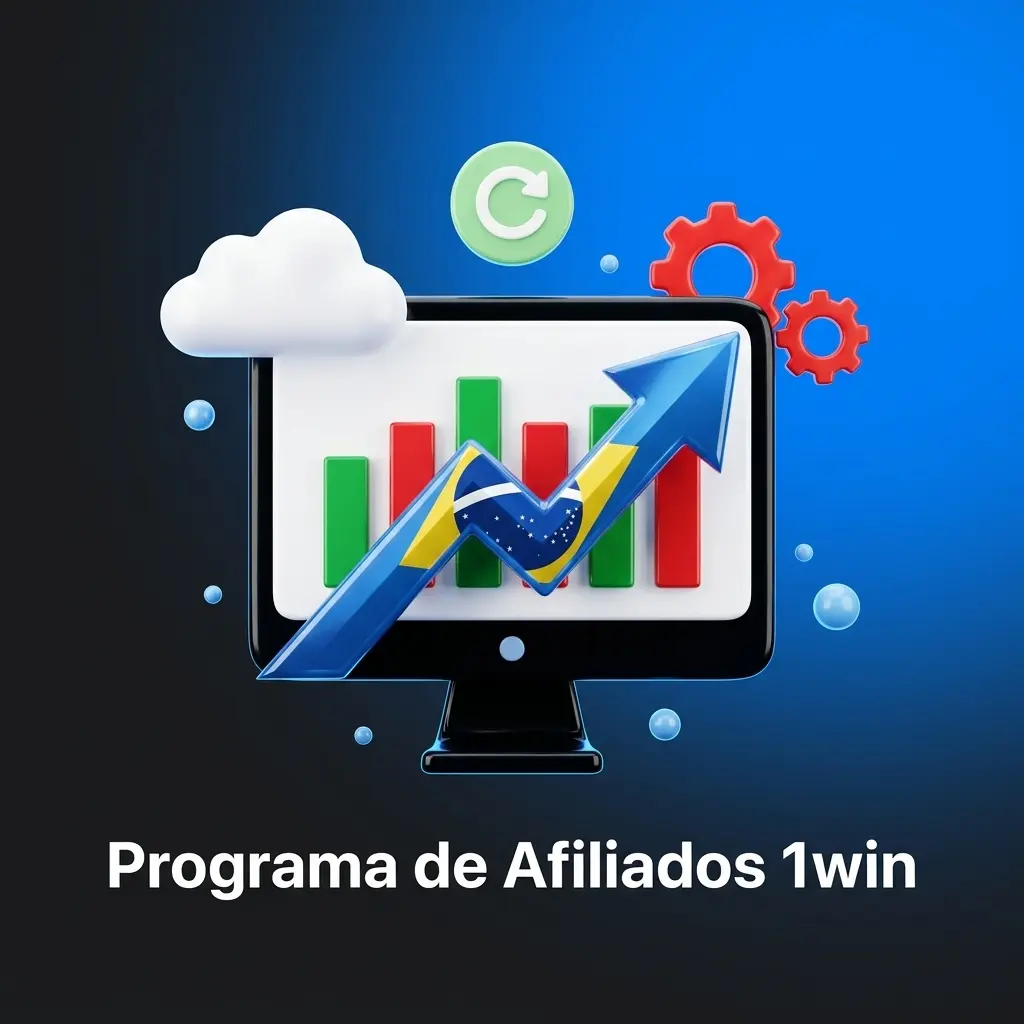 Painel do Programa de Afiliados 1win exibindo ferramentas de publicidade, dados analíticos e banners para lucrar.